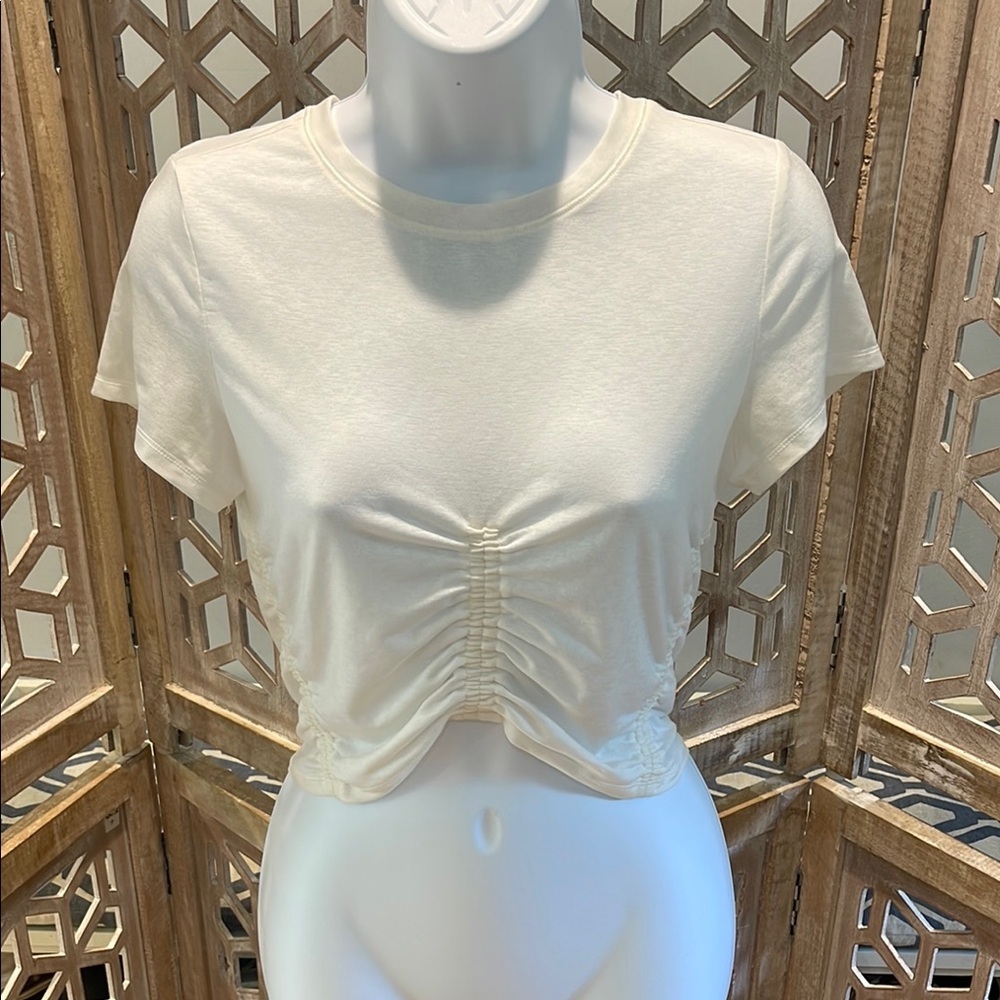 NWOT Free People Movement White Semi Sheer Ruched Crop Top Size M